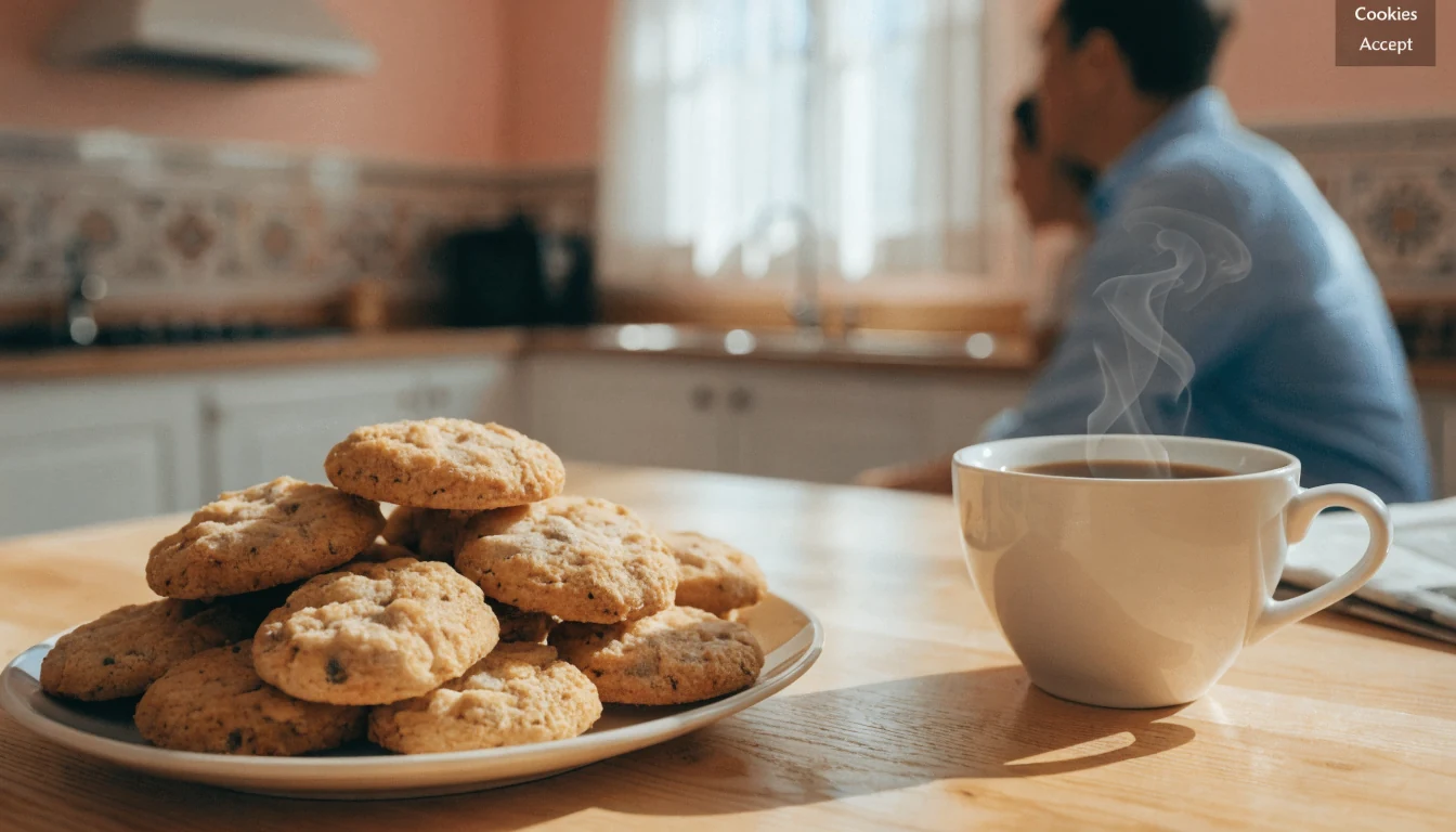 Galletas y café en una mesa española soleada